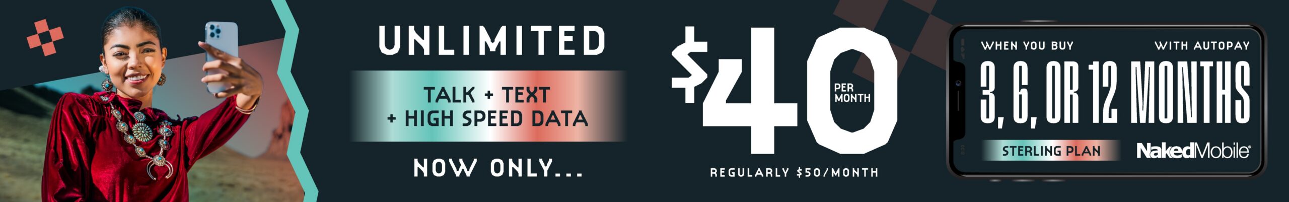 $40/mo for Unlimited Talk, Text, and Data at Naked Mobile